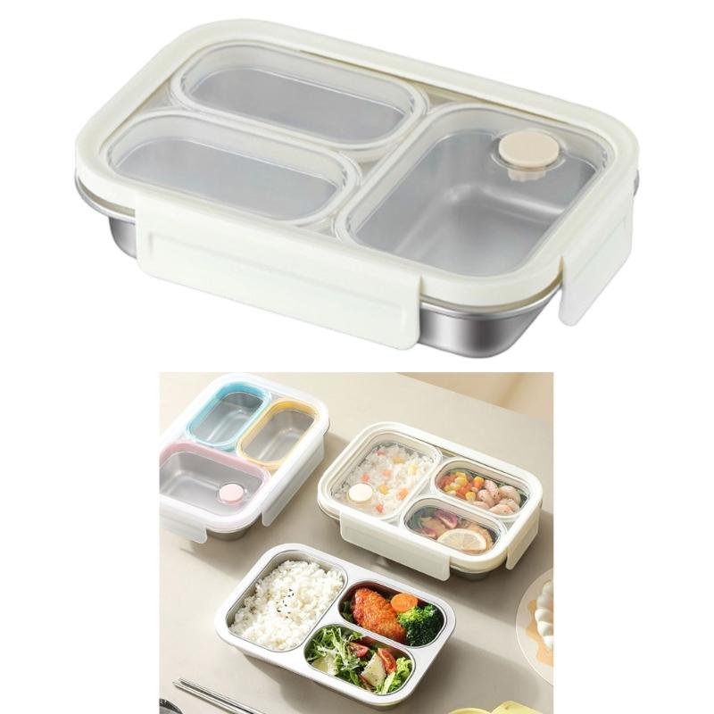 Clear Lid Lunch Box with 316L Steel Tray, 3 Section Food Container, 0.8 Liter Capacity for Daily Lunch Use by Adults
