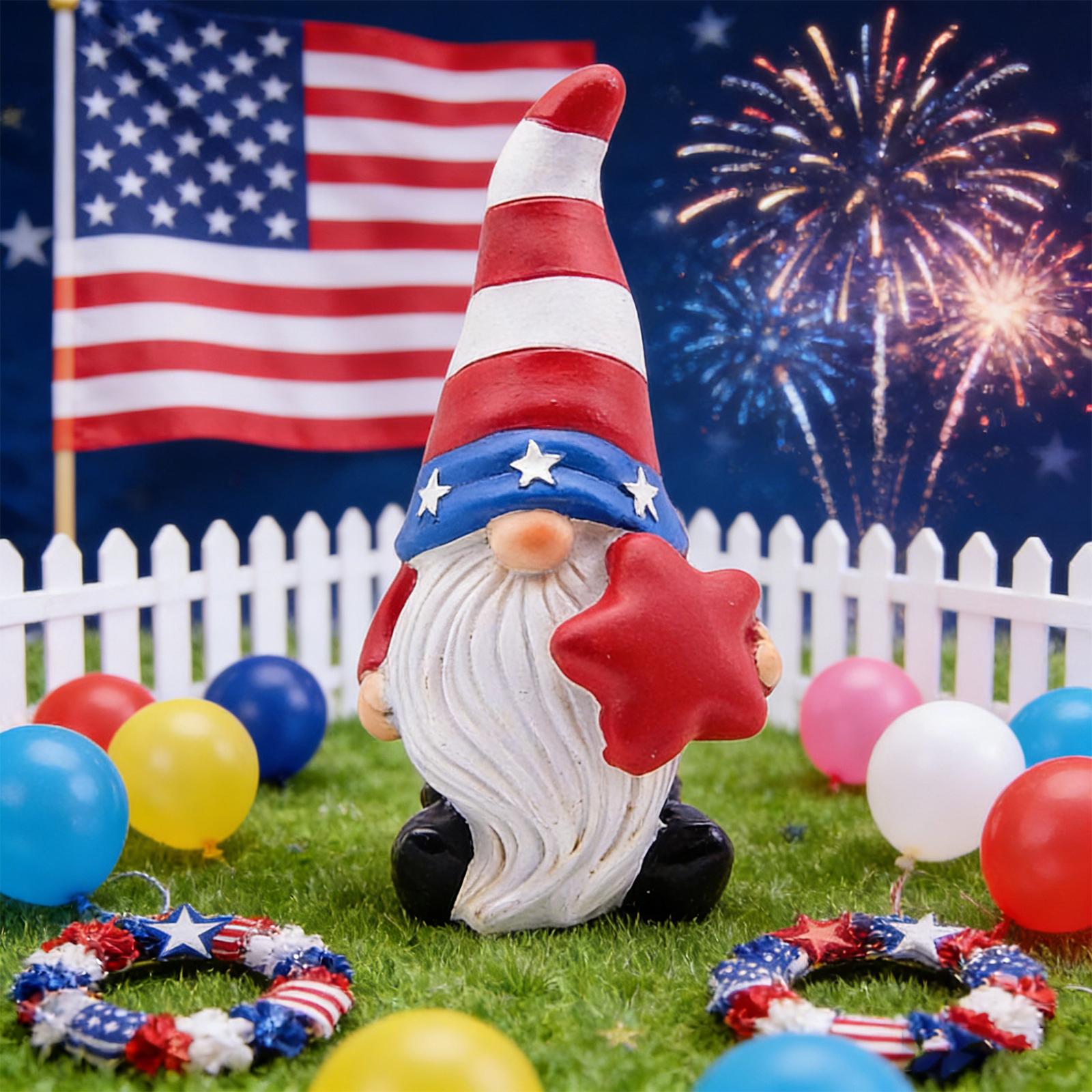 

Patriotic Gnome Statue Holding Heart Shaped Flag Desktop Decoration Resin Figurine for Home Office Shelf Ornament