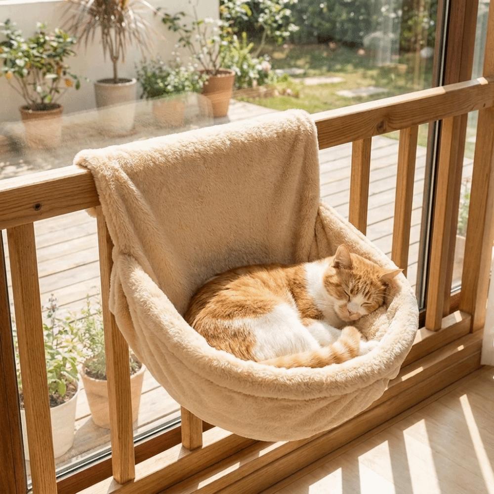 Cozy Warm Plush Hanging Cat Bed Iron Frame Semicircle Plush Sleeping Nest Soft Radiator Cat Hammock Autumn Winter
