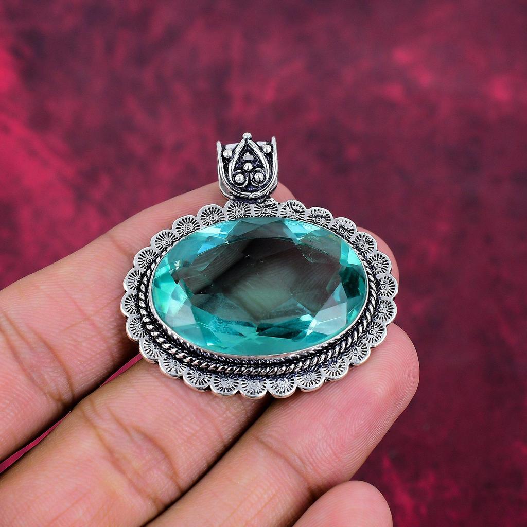 Aqua Apatite Pendant, 925 Solid Sterling Silver Pendant Handmade Gemstone Jewelry, Gifts For Wife Brand New Pendant