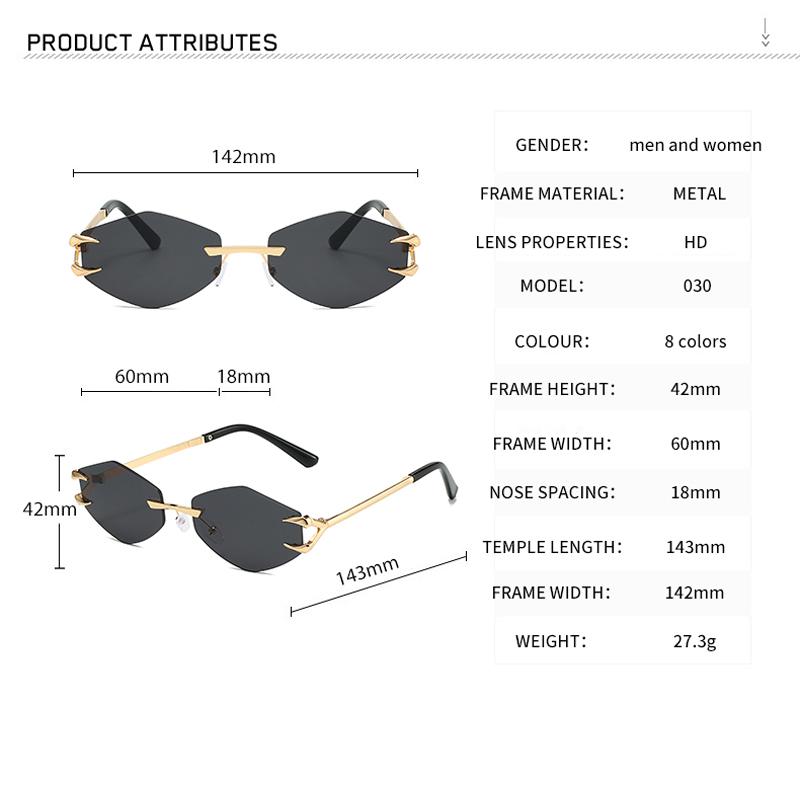 Retro Polygonal Sunglasses for Women Fashion Rimless Irregular Square Ladies Sun glasses Shades Retro Alloy Eyewear