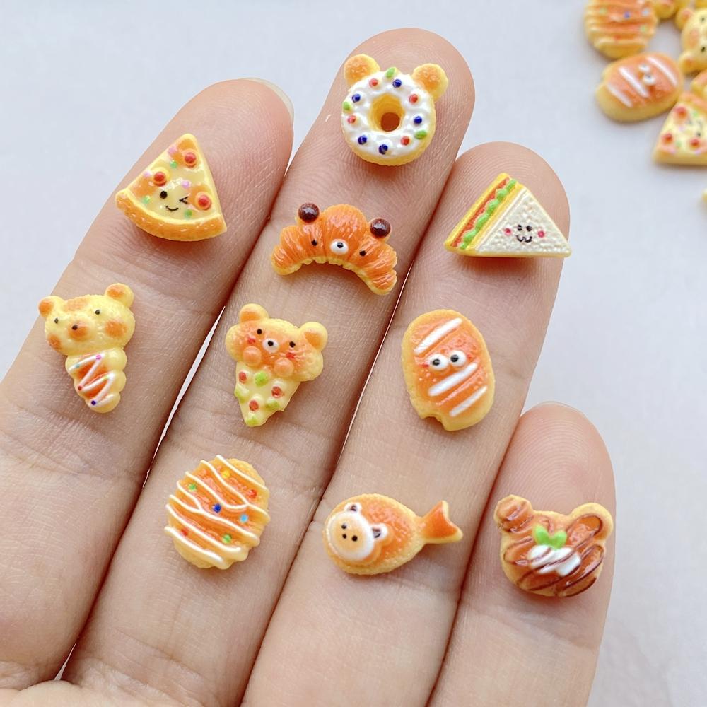 50 Pcs Cute Mini Simulated Bread, Donuts, Pizza Flat Back Resin Cabochons Scrapbooking DIY Jewelry Hairpin Craft Decoration