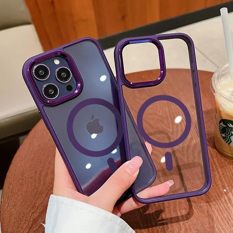 

Magsafe Clear Funda Deep Purple Гибридный акриловый магнитный чехол для беспроводной зарядки IPhone 14 Plus 11 12 14 13 Pro Max Противоударный чехол для телефона
