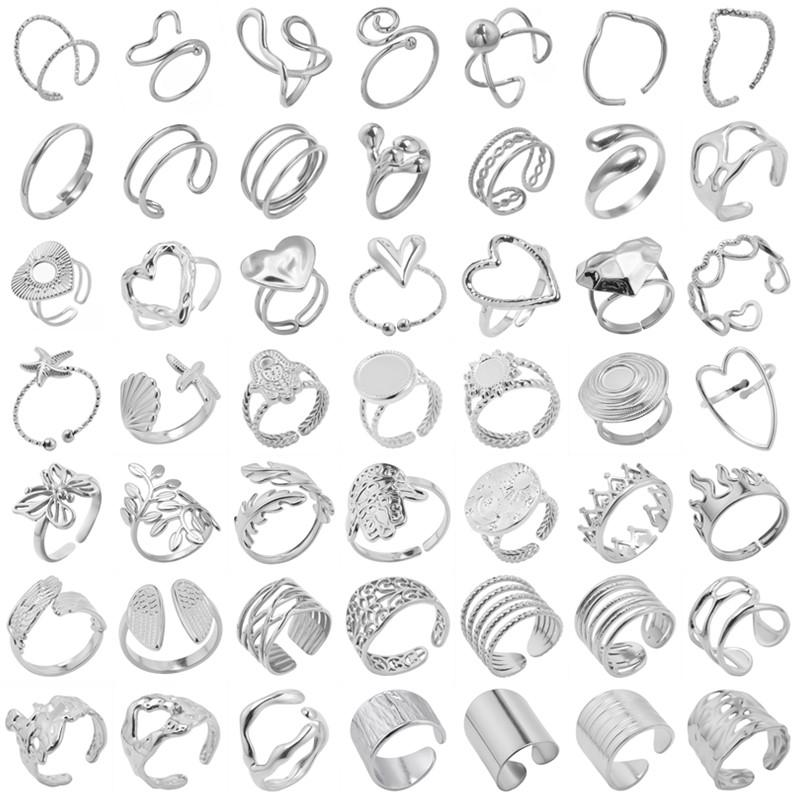 1/5 Pcs Heart/Plant Leaf/Butterfly/Hasama Ring Starfish Shell Open Adjustable Stainless Steel Rings For Women Men Jewelry Anillo