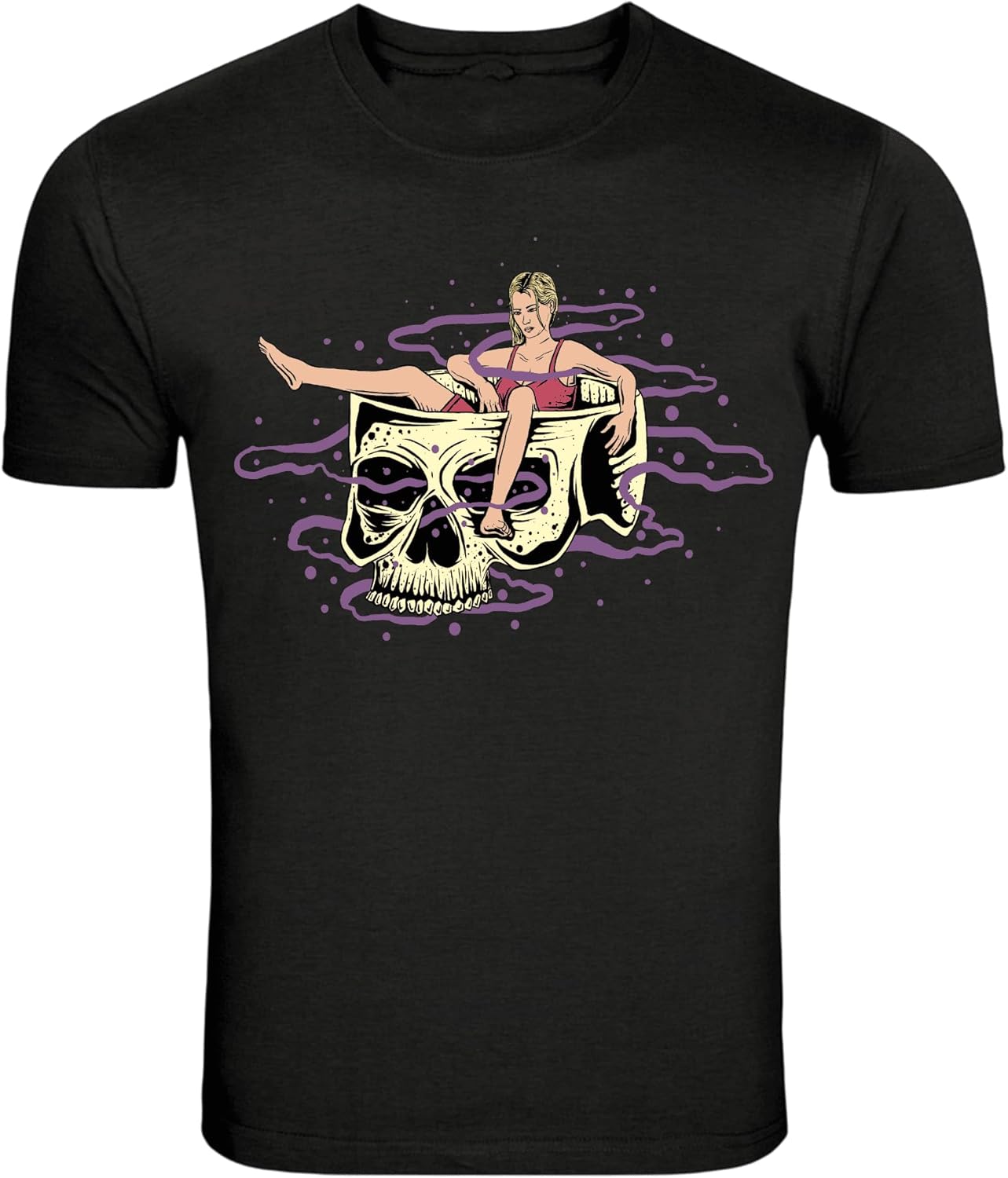 Pinup Girl Sitting On Skull Dark Art Graphic T-Shirt S разноцветный