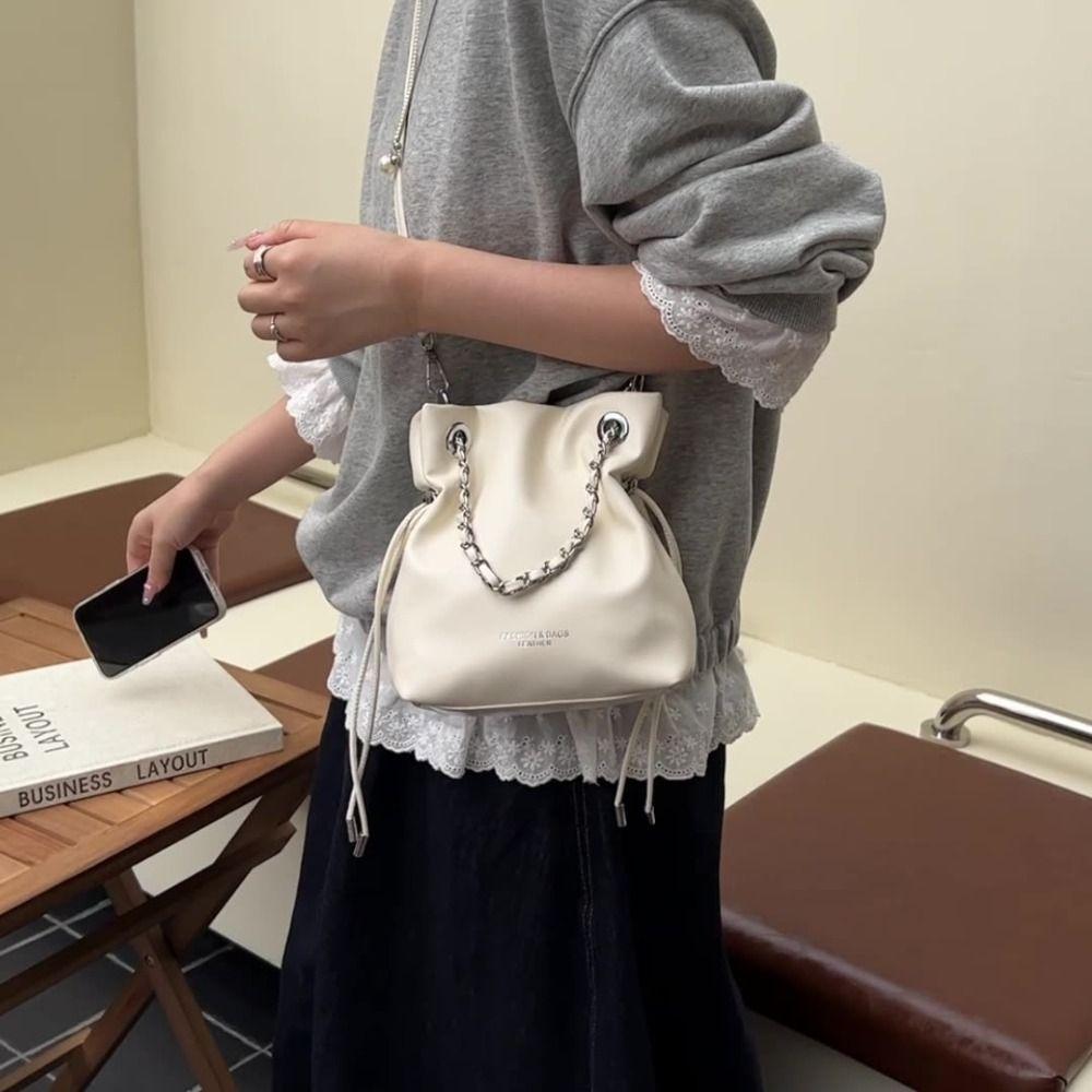 Crossbody Bag Chains Handle Bucket Bags Purse Drawstring Bucket Bag Casual PU Crossbody Bag Women