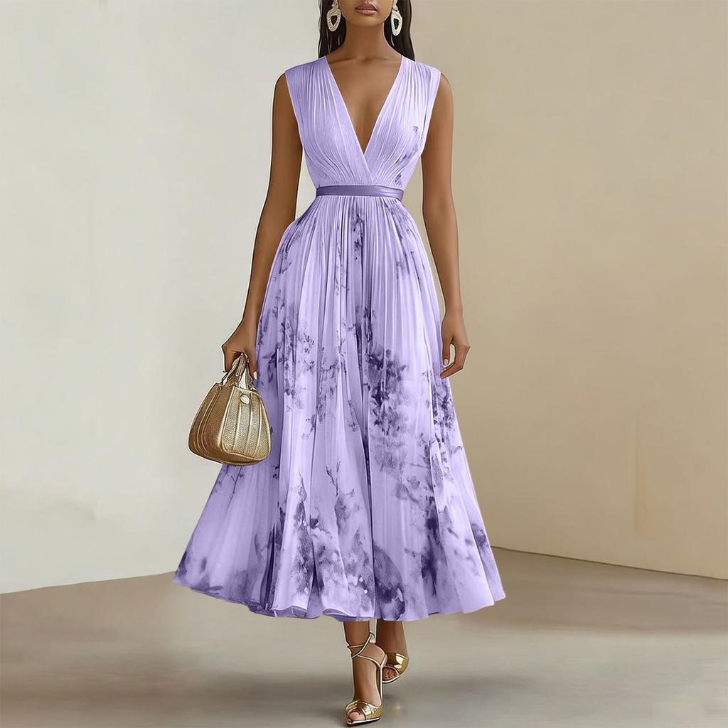 Women's Sleeveless Flower Printed Holiday Dress