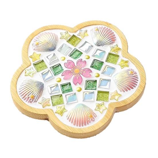Yousheng 1 Set DIY Mosaic Tile Coaster Set Mixed Color Mosaic Kit with Wooden Coaster Kids Adults Handmade Mosaic Crafts Coaster with Accessories