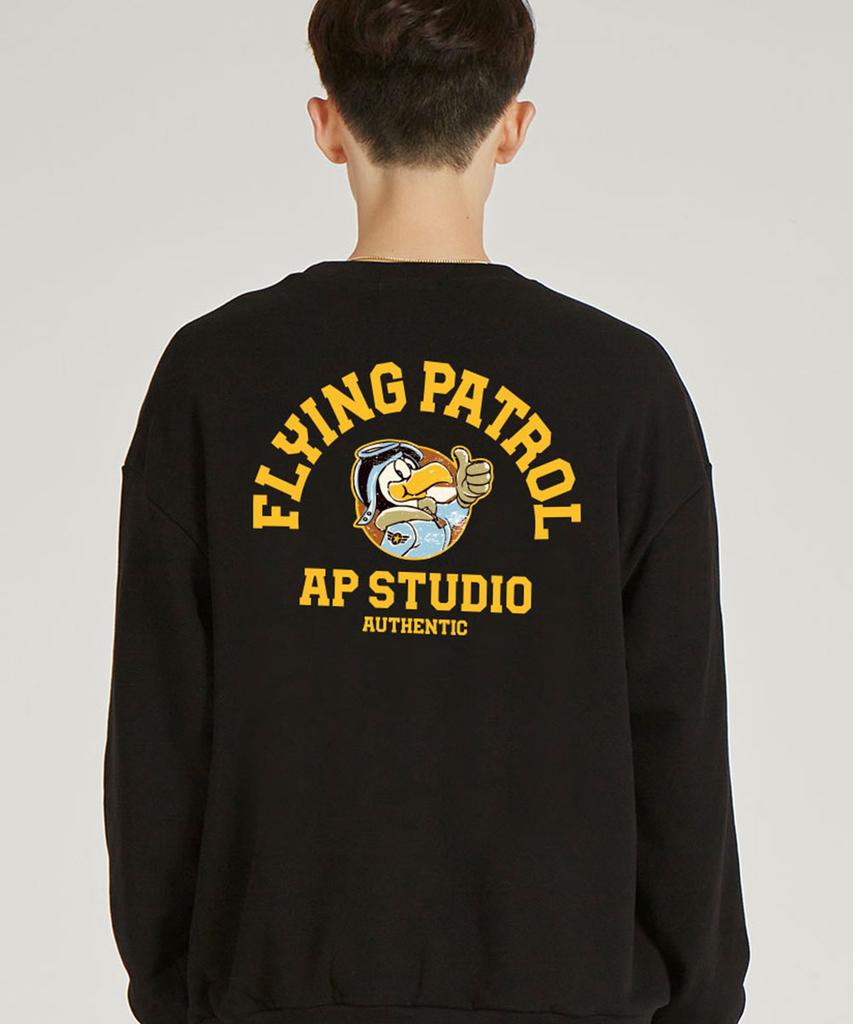 ASTRAL PROJECTION Back Flying Patrol Waffle Terry Sweatshirt_Black