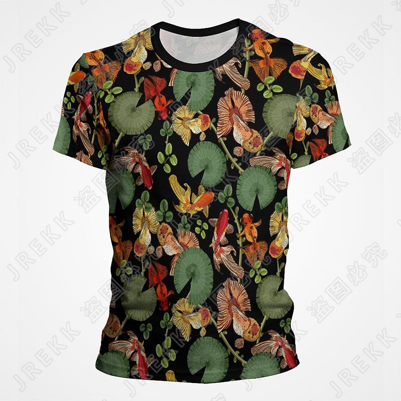 Goldfish and Koi Pattern Printed T-shirt Summer Men's Retro Top Fashion Trend Cool 3D Printed Top T-shirt Pullover