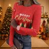 Women's Casual Long Sleeve Christmas Print Neck Ribbed Knit Top