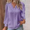 Women's V Neck Top Soft Shirt Lace Long Sleeves Shirt for Spring and Autumn