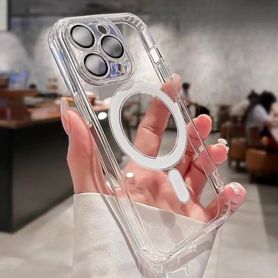 Acrylic Sequencing Hole Magnetic Suction IPhone 16 Mobile Phone Case Suitable for Transparent 15pro Apple Anti-falling Lens Film