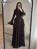 New Women's Elegant Casual High Waist Solid Color Bell Sleeve Dress