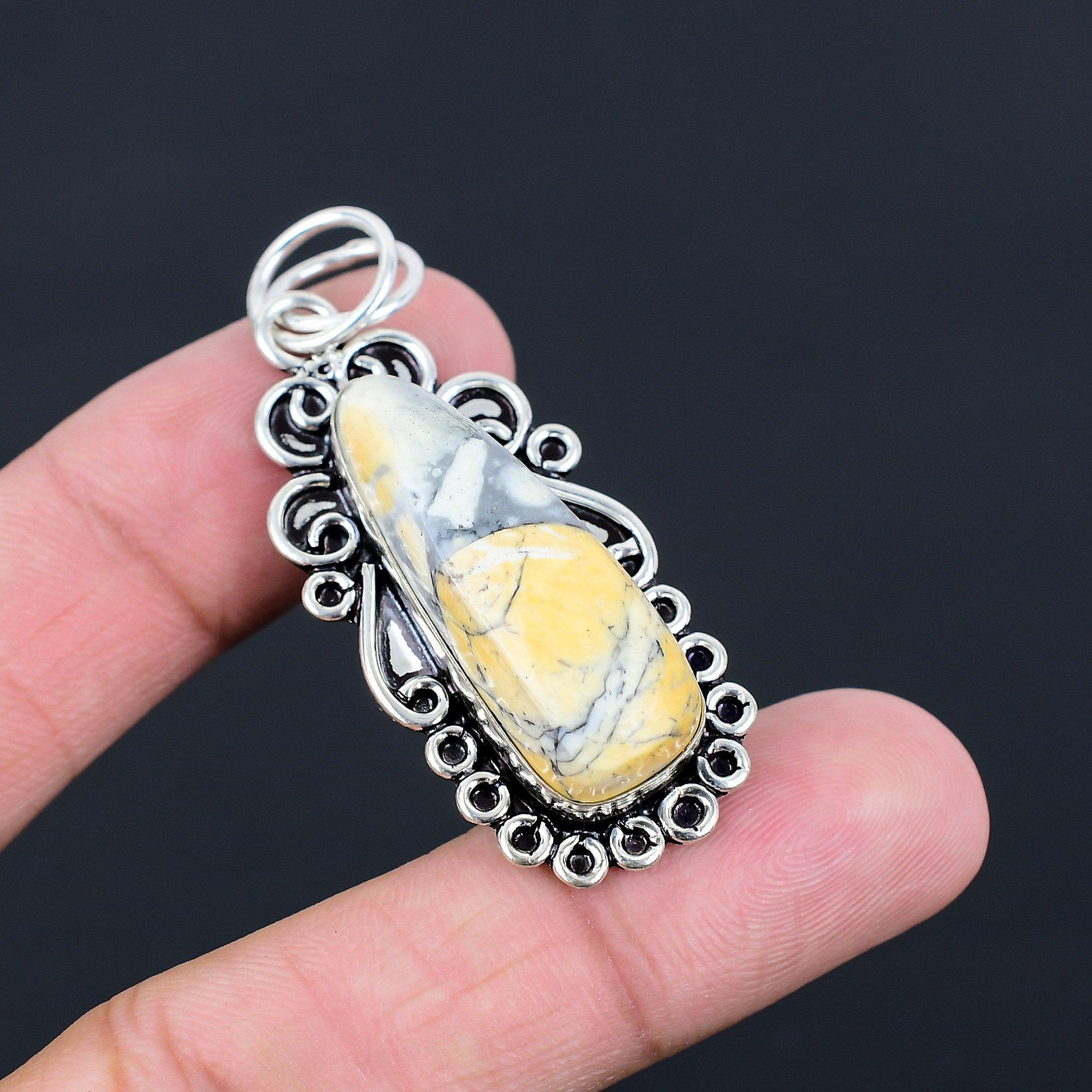 925 Sterling Silver Natural Maligano Jasper Handmade Birthday Pendant Jewelry