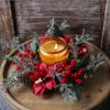 Door Wall Window Christmas Ornament Artificial Pinecone Candlestick Wreaths with Red Berries & Leaf Table Centerpiece