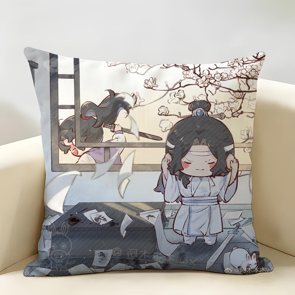 Cute MMo DDao ZZu SShi Cushion Cover Natural Linen Organic Fabric DoubleSided Printing Room Sofa Decor Pillow Case