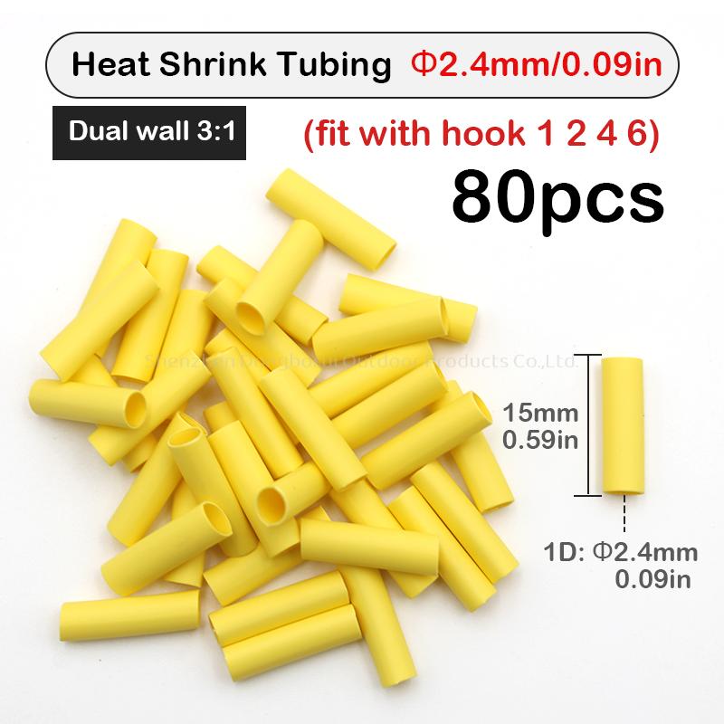 80pcs Carp Fishing Accessories Heat Shrink Tubing Dual Wall 3:1 Fits Hooks 1 2 4 6 And Oversized Hooks 1/0 2/0  For Carp Fishing