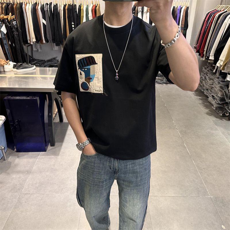 

Новая футболка с коротким рукавом и круглым вырезом, контрастного цвета, внахлест, мужская, красивая, с принтом, парная 5XL чёрный