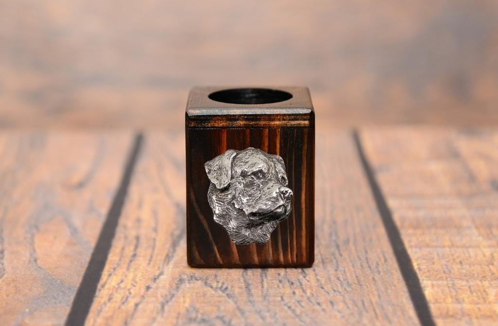 Rottweiler, Rott, Rottie II - wooden candle holder with a dog, a unique souvenir after losing a dog, a handicraft from the Art-Dog brand