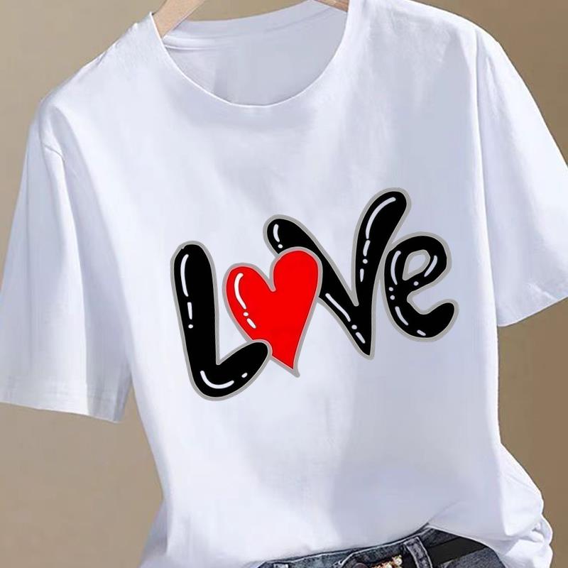 (Asiatische Größe) Liebesbrief-Trend Kleidung T-Shirt Damen Mode Tee Top Frau Weiblich Kurzarm Grafische Druck-T-Shirts