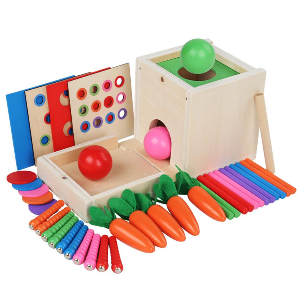 Scatola per monete multifunzionale Six In One, giocattolo per l'intelligenza con bastoni da tiro e carote per la scuola materna