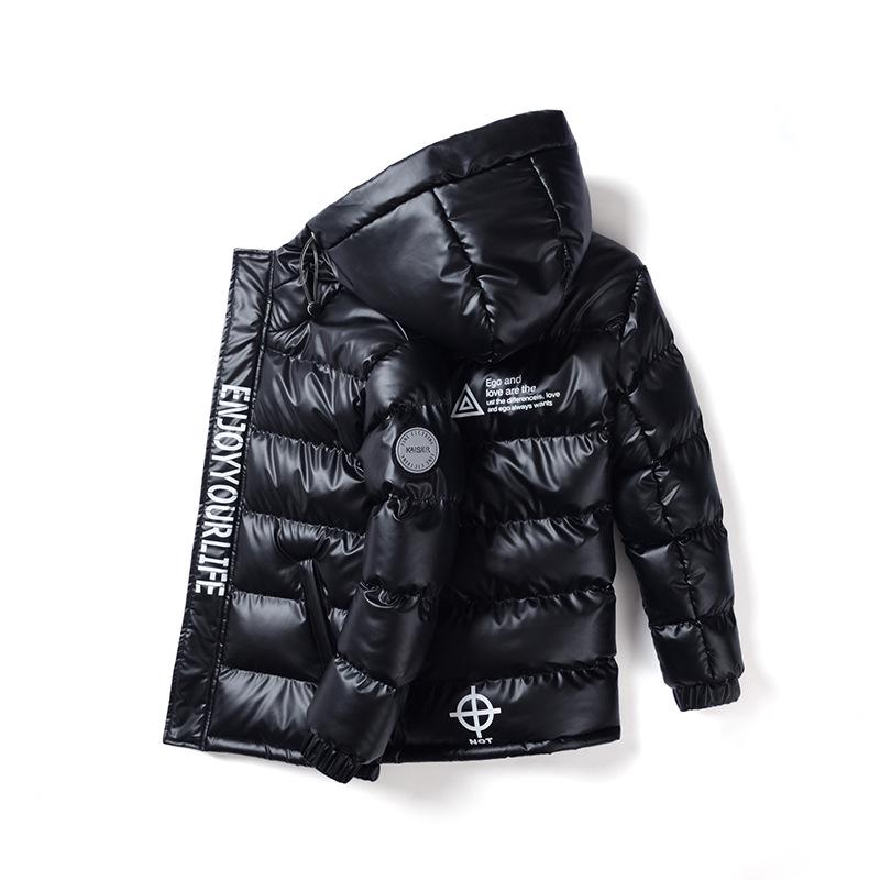 Boys' Hooded Winter Jacket - Thick, Warm, Cotton-Padded Coat with Shiny, Wash-Free Outerwear for Big Kids