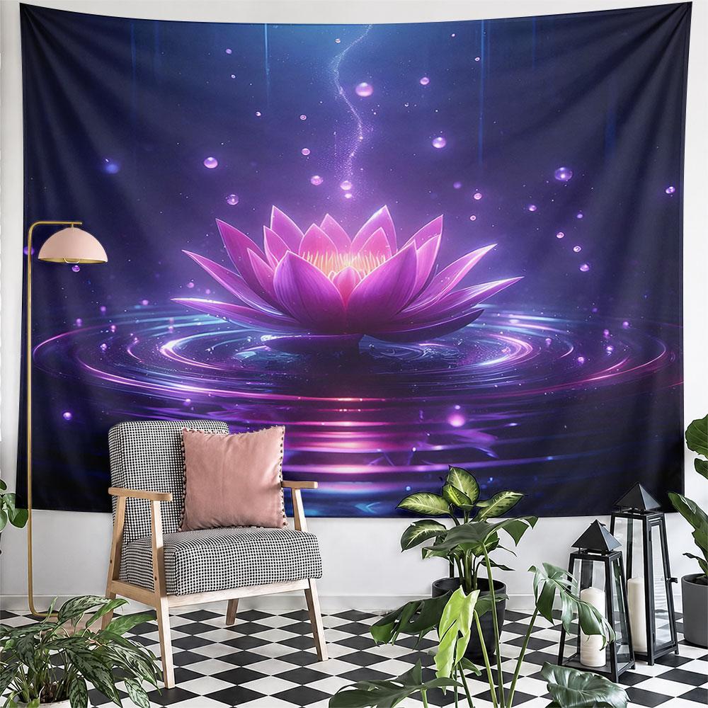 Glowing Lotus In Mystical Waters Pattern Wall Hanging Tapestry Decorative Tapestry Home Decor for Bedroom and Living Room
