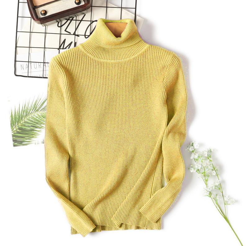 Women's Casual Knitted Turtleneck Sweater Fashion Slim Stretch Inner Pullover
