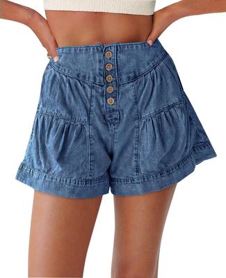 Womens High Waist Denim Skort Flowy Outdoor Hiking Skirt with Secure Pockets