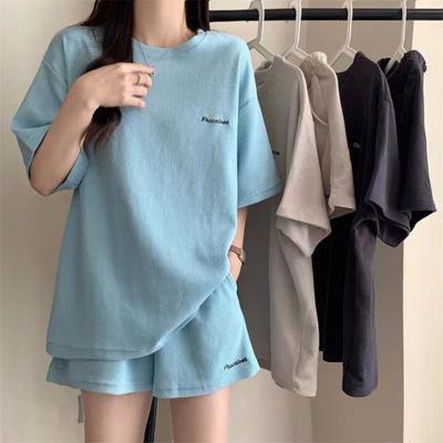 Women's Casual Two-Piece Shorts Set Loose Short Sleeve T-shirts Elastic Waist Shorts Sets with Pockets Summer Lounge Outfit