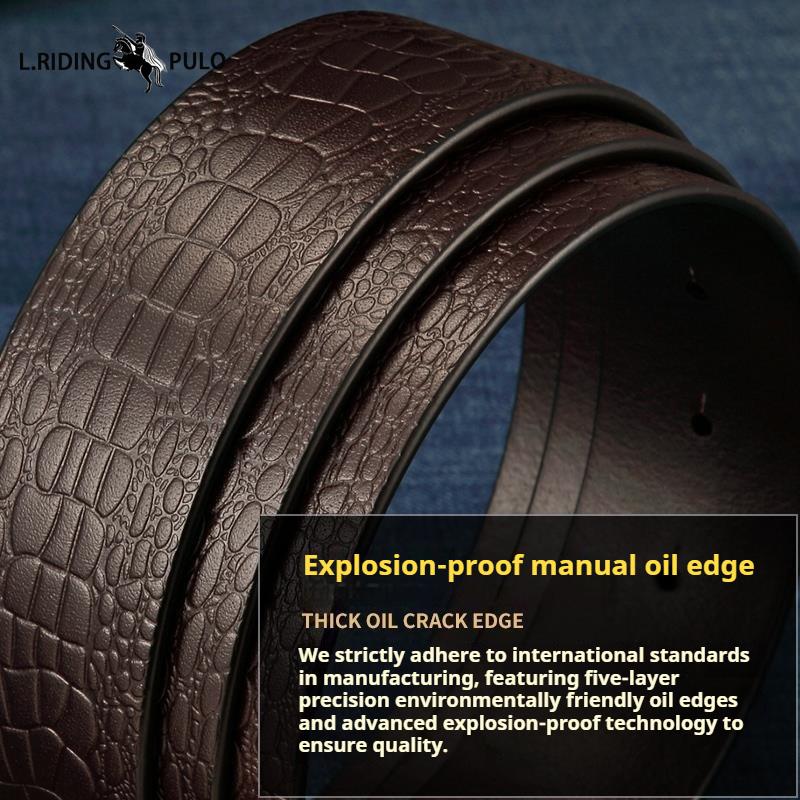 Men's Leather Belt Without Head, Smooth Buckle, Perforated Headless Belt, Leather Without Buckle, Men's Genuine Cowhide Buckleless Belt