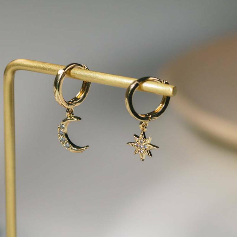 Moda squisita argento oro colore stella mezzaluna luna asimmetrica orecchini a cerchio orecchio gioielli da donna – acquista a prezzi convenienti sul marketplace