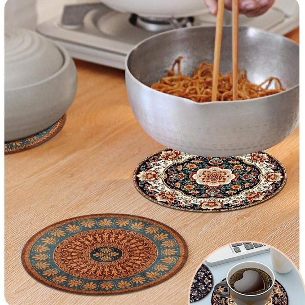 4Pcs Boho Style Pot Holders Round Heat Insulating Trivets Coffee Cup Mats Hot Dishes