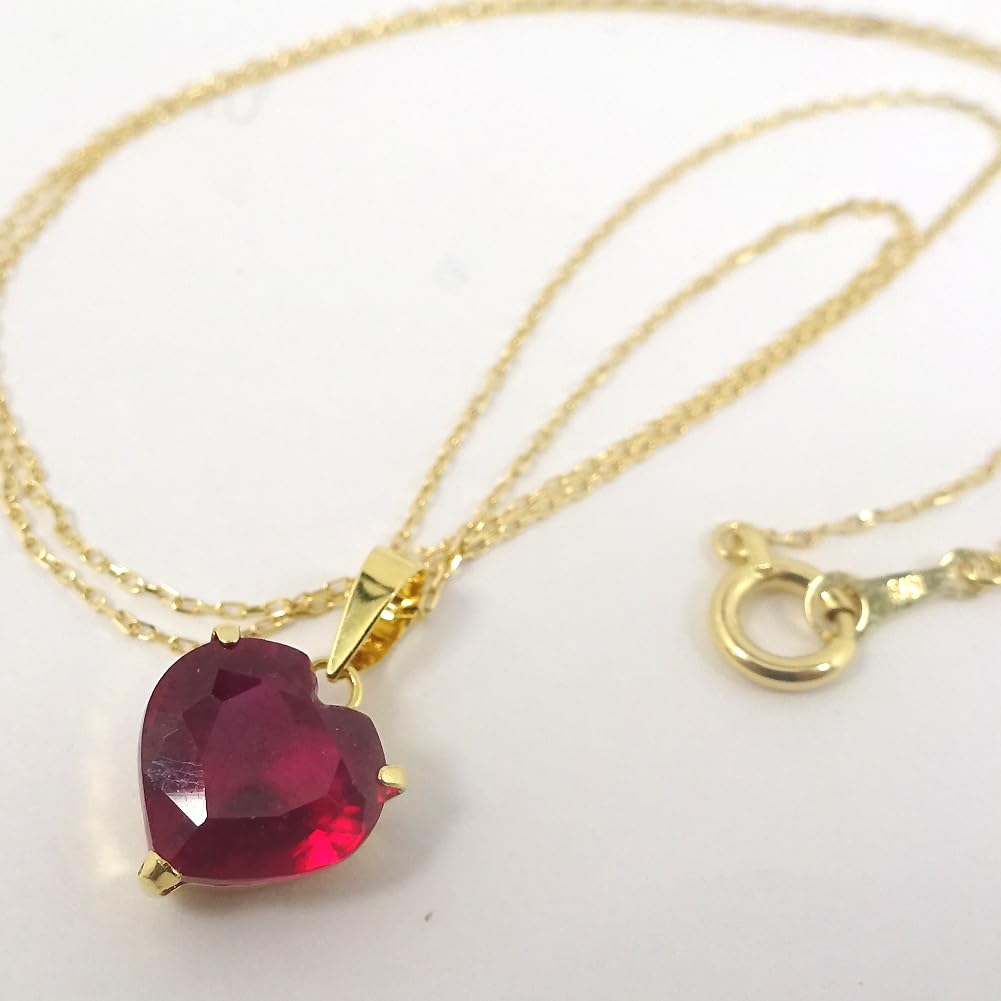 and My Jewelry 18K Gold Ruby Pendant Necklace with a Large Heart Ruby July Birthstone [Your Box] (Approx. 8.0mm, 2.5ct),