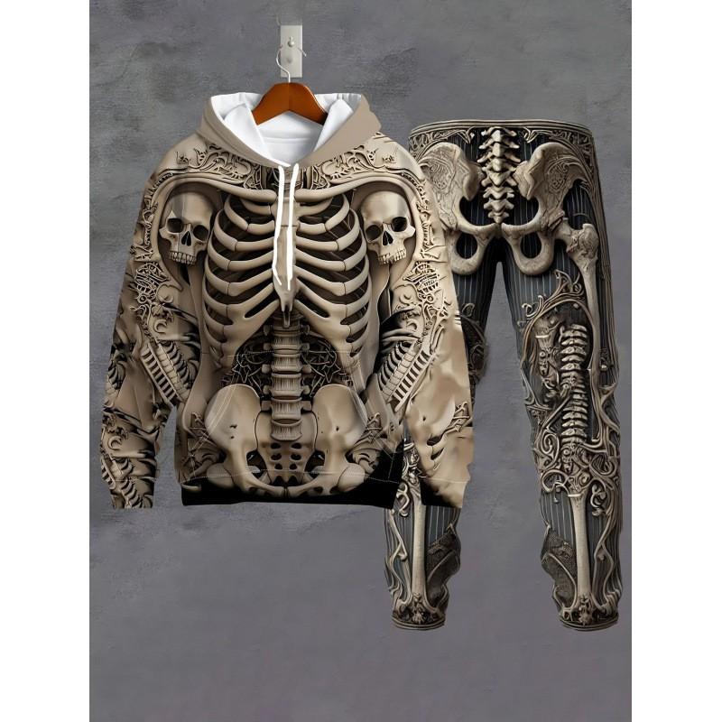 Fashion Skull 3D Print Hoodie Sweatpants Set Men