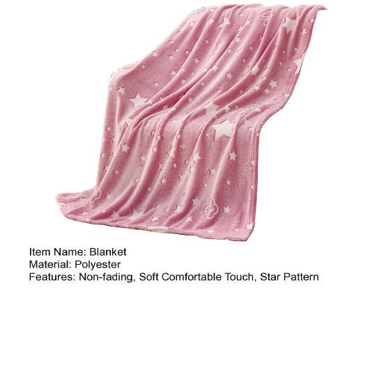 Blanket Glow in The Dark Non-fading Soft Comfortable Touch Star Pattern Pink