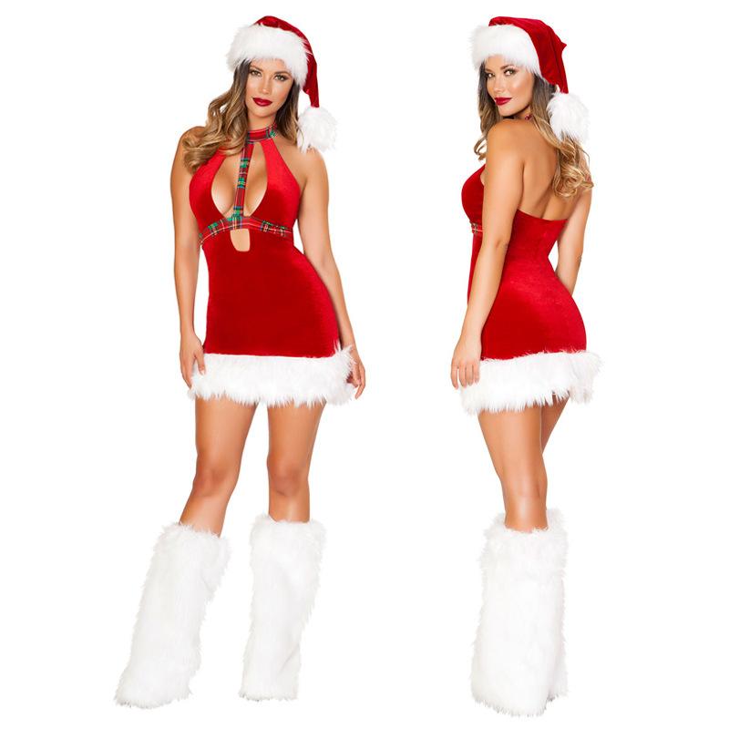 New Christmas V-neck Plaid Suspender Skirt, Bar Performance, Market Party Christmas Girl Outfit
