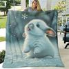 1pc Snow Bunny Print Plush Blanket, Warm Flannel Throw Suitable for Living Room, Bedroom, Sofa, Picnic, Camping, AllSeason Use, Gift, Wedding Gift, Bi