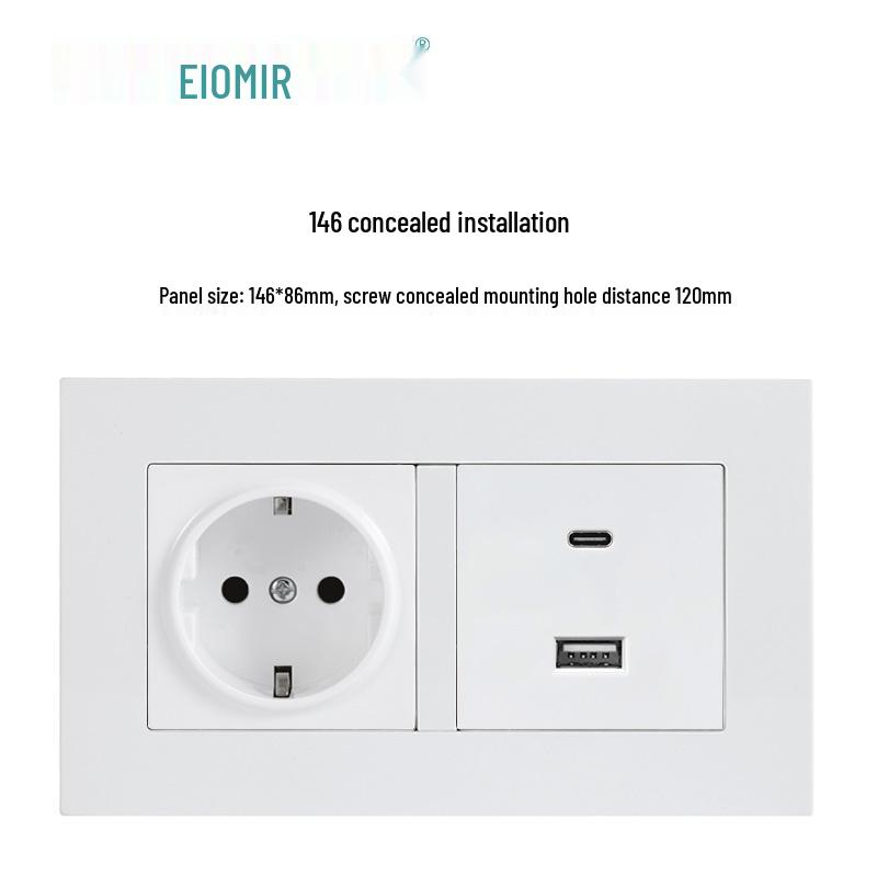 Europeisk tysk standard dobbelt USB og type C-stikkontaktpanel