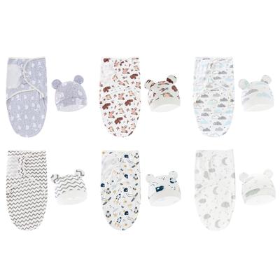 Cobertor Envolvente para Bebê e Gorro Gorro para Enrolar Recém-Nascido Saco de Dormir de Algodão Chapéu de Hospital para Bebê Chapéu de Gênero Neutro