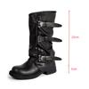 Vintage Soft Leather Belt Strap Buckle Mid-Calf Women Motorcycle Boots Thick High heels Autumn Winter Knight Booties