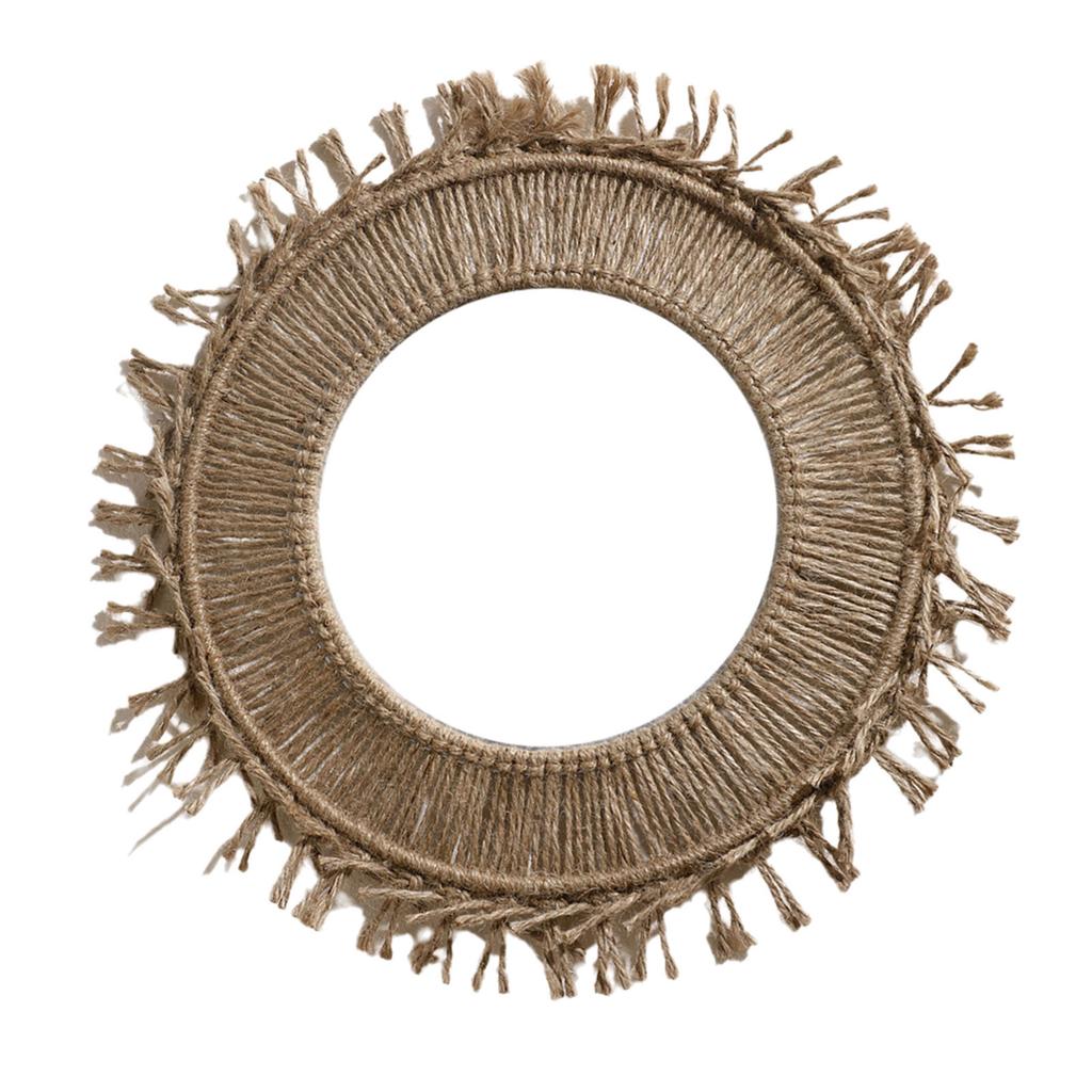 Round Wall Mirror Handwoven Cotton Rope Macrames Fringed Tassels Hanging Makeup Mirror for Bedroom Living Room Decors