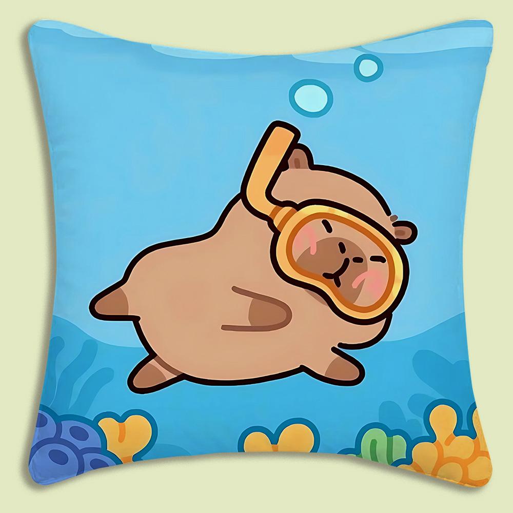 Pillow Covers Cartoon Capybara Sofa Decorative Home Double-sided Printing Short Plush Cute Cushion Cover