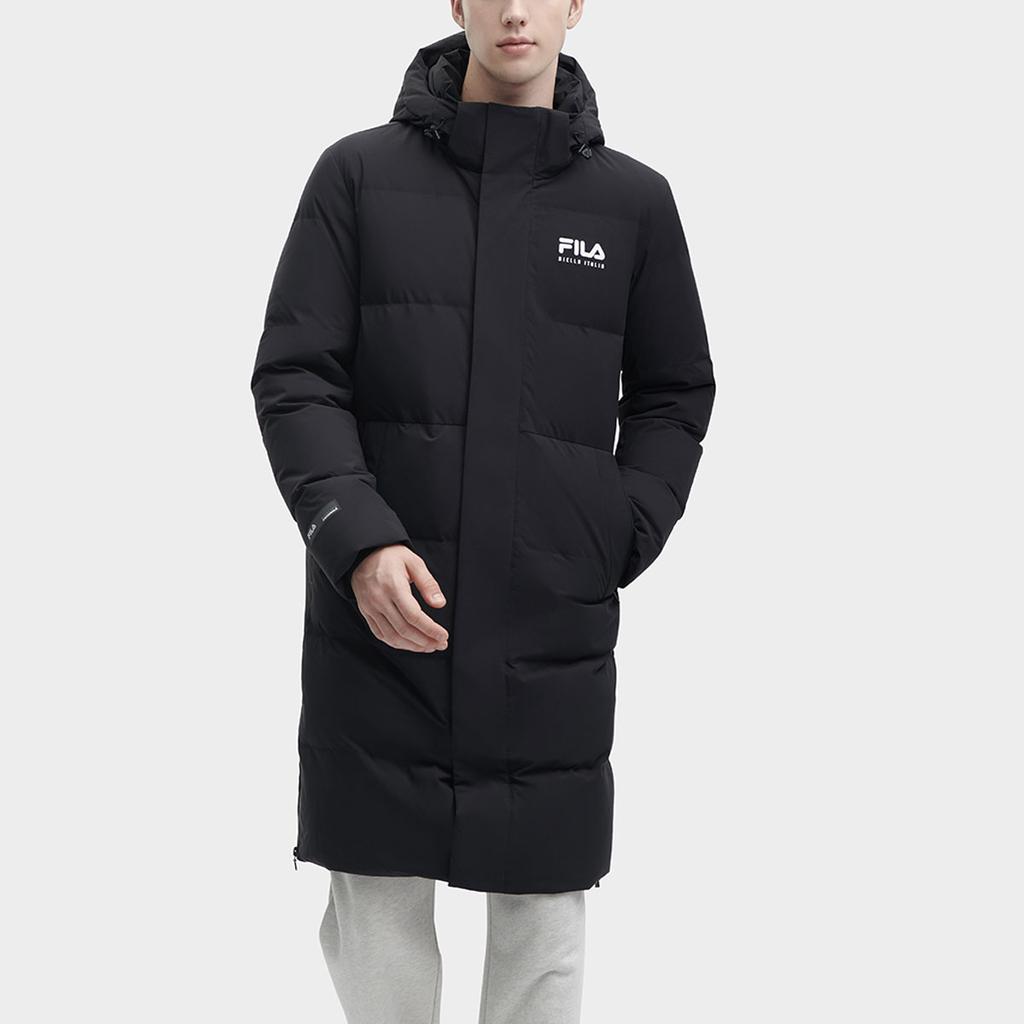 FILA Logo Printed Long Hooded Casual Down Jacket Men Outerwear Black F11M349907R-BK