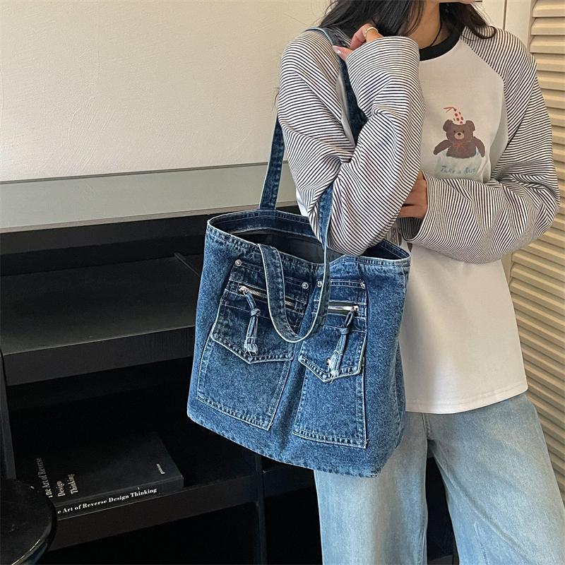 Large Capacity Denim Bag Women's Tote Bag Vintage Shoulder Crossbody Bag