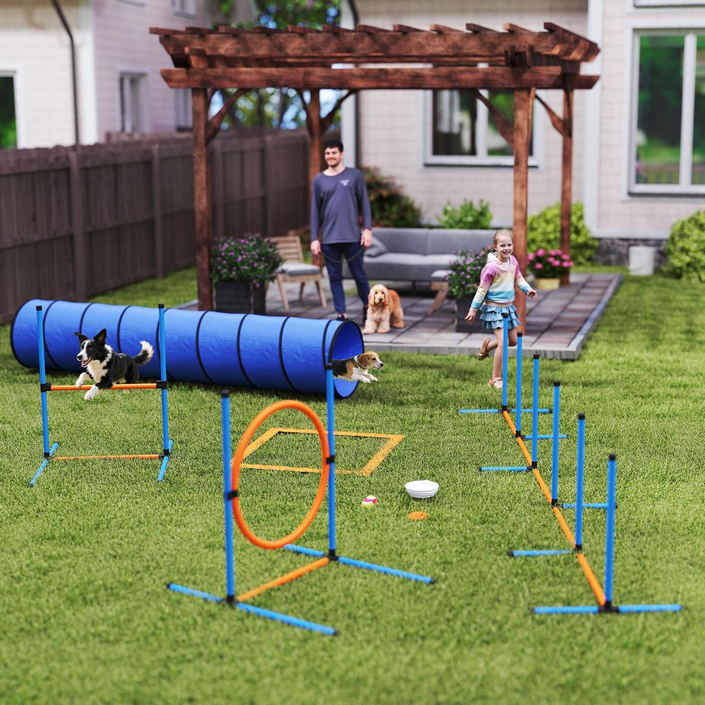 Dog Agility Set, 8-Piece, Tunnel, Slalom, Adjustable Jumps, Carry Bag, 350 x 68 x 70 cm, Orange