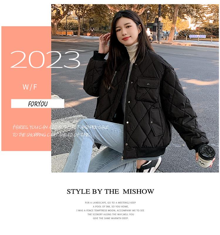 Maillard Argyle Women's Winter Baseball Jacket - Fashionable, Short, Loose, Thickened Cotton-Padded Coat