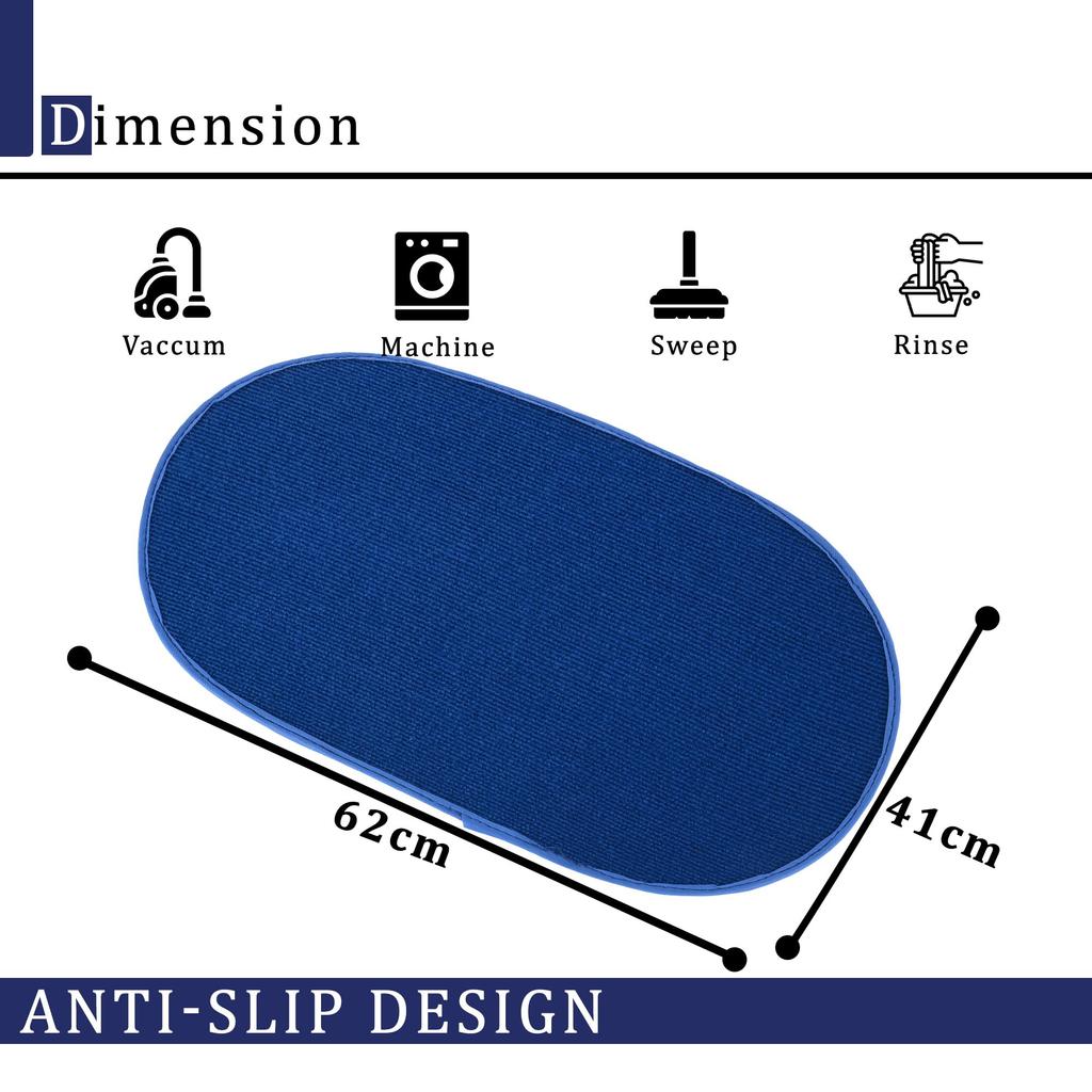 Urbane Home Pack of 3 Anti-Skid Door Mats for Home | Soft, Washable Microfibre & Water Soaking Oval Floor/Bathroom Mat - Blue