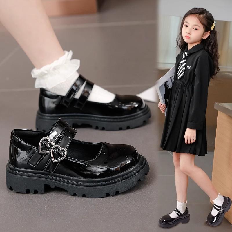 Girls' Leather Shoes for Spring and Autumn Children's Performance Shoes, Black Dance Shoes, Medium and Large Children's Leather Shoes